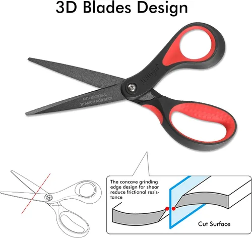 Vista 6 de LIVINGO Tijeras de alta calidad de 8 pulgadas para oficina, tijeras multiusos antiadherentes de titanio para manualidades, cuchillas afiladas