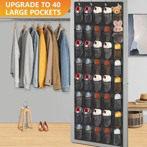 Vista 2 de Organizador de zapatos sobre la puerta, 40 bolsillos grandes de malla para colgar zapatos, organizador para armario, detrás de la puerta, soporte