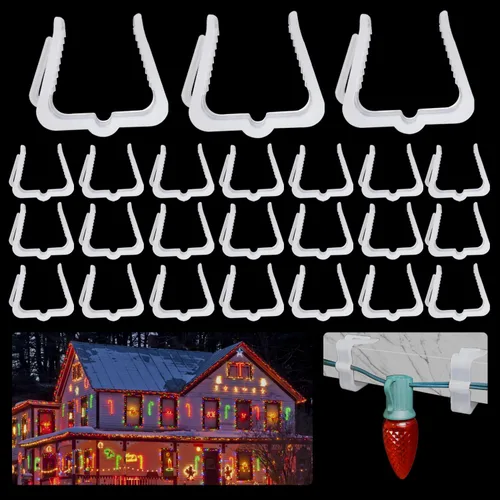 Vista 8 de 50 ganchos para colgar luces navideñas, 1.62 pulgadas, clips de tablero, clips negros de plástico para luces navideñas C7, C9, mini cadena de luces
