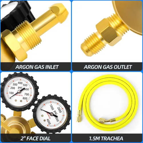 Vista 5 de MEANLIN MEASURE Regulador de nitrógeno 0-800PSI CGA580 Entrada, conector macho de 1/4 de pulgada con mango resistente, regulador de helio