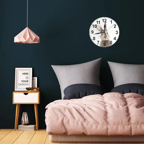 Vista 6 de Reloj de pared lindo conejo gris de 10 pulgadas, funciona con pilas, silencioso, sin tictac, reloj de pared redondo de cuarzo, para el hogar Lindo