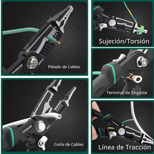 Vista 5 de szhdxsy - Pelacables multifuncional 9 en 1, pelacables de 8.5 pulgadas y herramienta de prensado, alicates multifuncionales para romper cables
