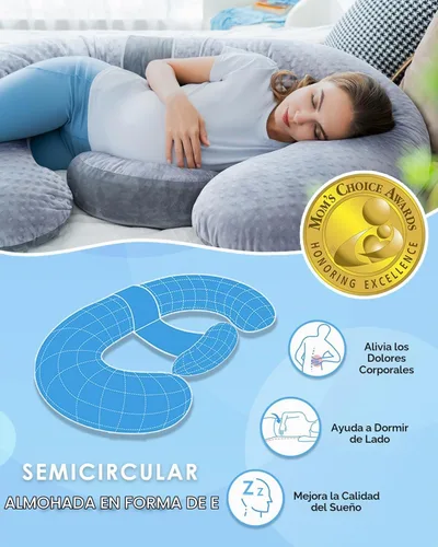 Vista 2 de QUEEN ROSE Almohada de embarazo en forma de E con cuña desmontable, almohada de maternidad ajustable de cuerpo completo para dormir, funda