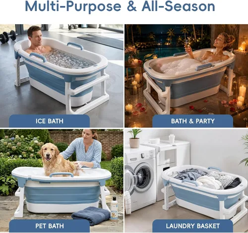 Vista 7 de Foldable Bathtub for Adults, Extra Large Insulated Soaking Tub Blue