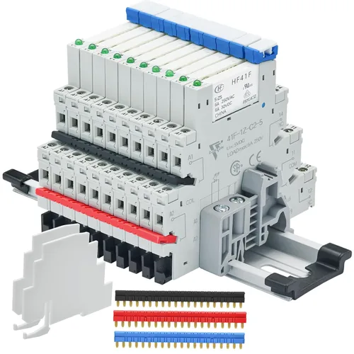 Vista 14 de Relé electromagnético 5VDC SPDT 6Amp, relés de alimentación con indicador LED, base de enchufe, riel DIN, ultra delgado de 6.2mm, certificación UL