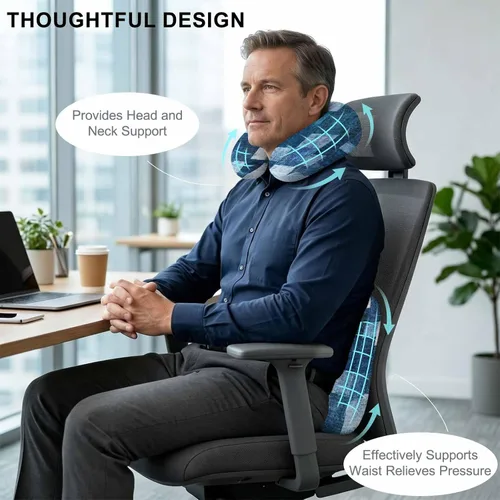 Vista 3 de Travel Pillows U-Shaped Neck Pillow Navy Blue White Ombre Ergonomic Memory Foam Pillow Head Cushion,Abstract Color Block Soft Portable Neck Pillows