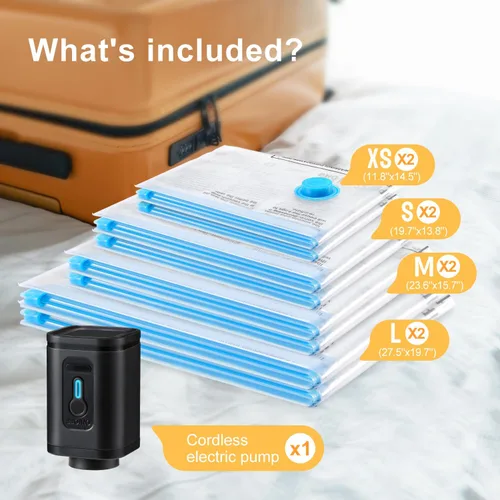 Vista 2 de UPGOGO Bolsas de Vacío de Viaje con Bomba Eléctrica Portátil (Combo Paquete de 8)