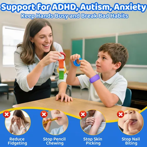 Vista 6 de Pulseras texturizadas – 6 juguetes sensoriales de silicona para niños, adolescentes y adultos – Herramientas calmantes para autismo, TDAH, ansiedad