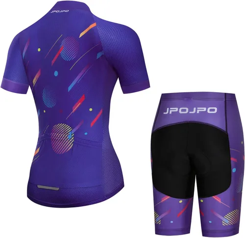 Vista 160 de Camiseta de ciclismo para mujer, manga corta y pantalones cortos de ciclismo acolchados para verano