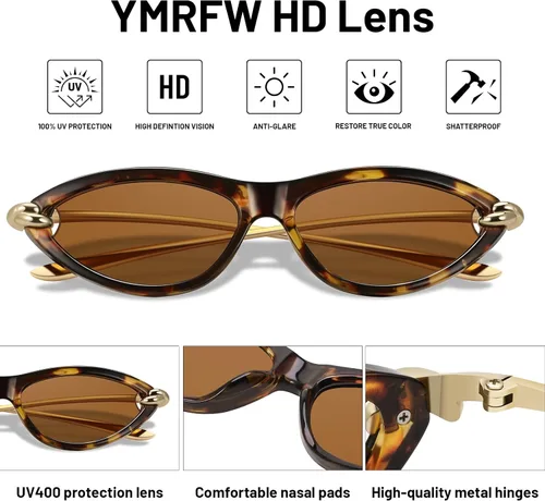 Vista 5 de Gafas de sol retro ovaladas de ojo de gato para mujer, diseño Y2k, de moda, con patillas de metal, protección UV