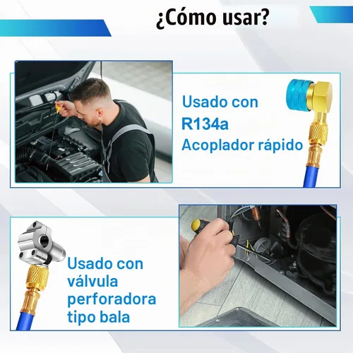 Vista 4 de R134A - Kit de manguera de recarga de freón para refrigerador-R134a Juego de manguera de medición de carga de refrigerante de CA con válvula