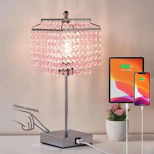 Vista 13 de Luvkczc Lámpara de Mesa de Cristal con Control Táctil Juego de 2, Lámpara de Mesa de Noche USB con Puertos USB C+A, Lámpara Regulable con Pantalla
