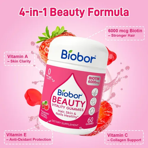 Vista 8 de Biobor Gomitas para el cabello, piel y uñas, 6000 mcg de biotina