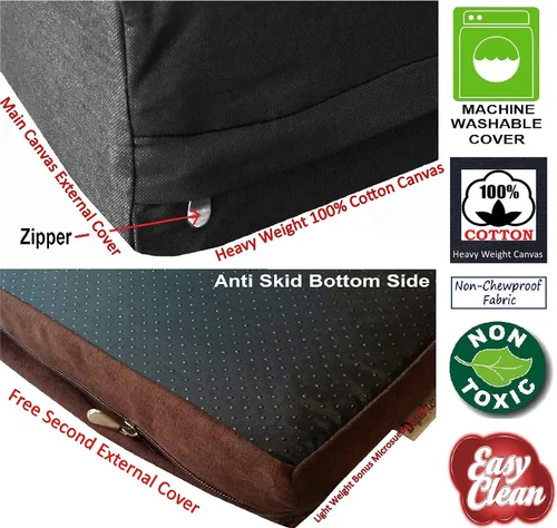 Vista 4 de Dogbed4less Large Orthopedic Memory Foam Pet Bed with Heavy Duty Black Canvas Cover, Waterproof Liner, and Extra Replacement Microsuede Antislip