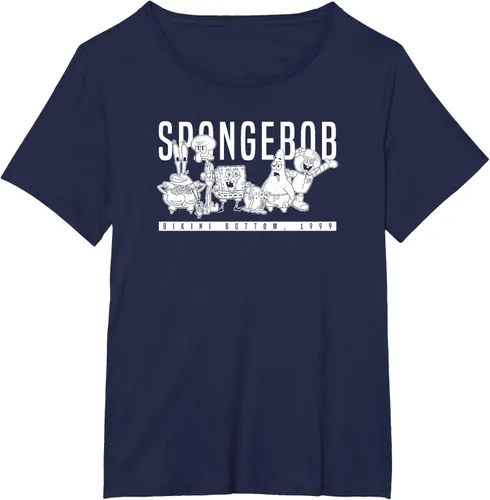 Vista 21 de Bob Esponja Vintage Group Simple Logo Camiseta, Negro