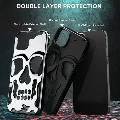 Vista 2 de MYBAT PRO Skullcap Hybrid - Funda protectora para Apple iPhone 14 Plus (6.7), color plateado y negro
