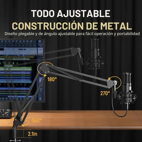 Vista 7 de Kit de micrófono de grabación USB MAONO, micrófono de condensador profesional para PC con silenciamiento táctil y perilla de ganancia de micrófono