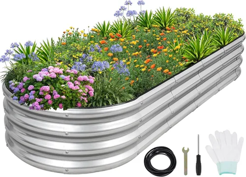 Vista 10 de 1MORE Cama de jardín elevada galvanizada: jardineras para exteriores, camas elevadas para jardinería, kit de cama de jardín de metal de 4 x 2 x 1
