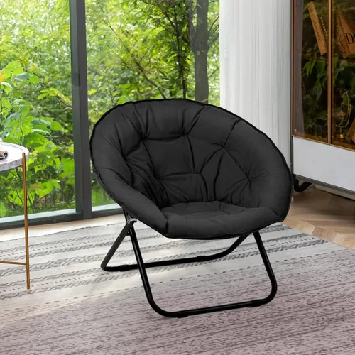 Vista 8 de Grezone Silla plegable de piel sintética, silla plegable portátil de luna suave para dormitorio, dormitorios, apartamentos, descanso, jardín y Negro
