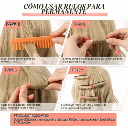Vista 3 de WILLBOND 48 piezas de varillas de plástico rosa permanente larga variedad para el cabello Perm Rods Hair Curling Roller Accesorios para mujeres