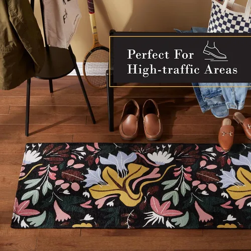 Vista 5 de TOWN & COUNTRY LUXE Livie Floral Drip Everwash Alfombra decorativa lavable multiusos para cocina, tapete de bajo perfil, dormitorio y dormitorio