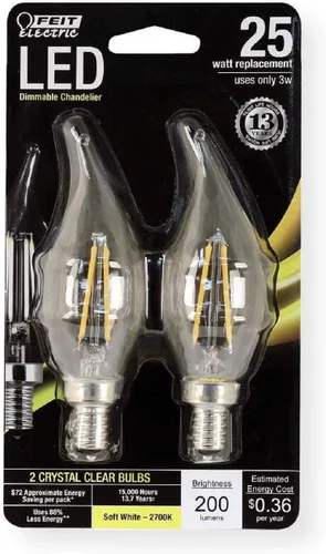 Vista 11 de Feit Electric BPCFF40/827/LED/2 Bombilla LED regulable, equivalente a 40 W, 120 voltios, 300 lúmenes, base de candelabro, 2700 K, CRI >80, blanco