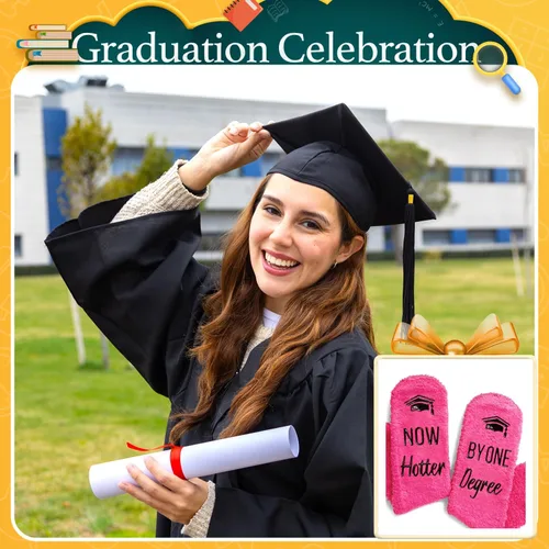 Vista 6 de Graduation Reading Gifts for Women - Book Graduation Teacher Socks for Her Fuzzy Degree Graduación Rosa Oscuro