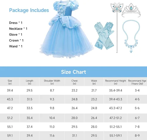 Vista 2 de Hellet Disfraces de princesa para niñas, manga abombada, disfraz de fiesta de cumpleaños con accesorios