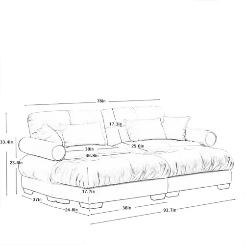 Vista 2 de Sofá biplaza de 93.7 pulgadas, sofá modular de 2 plazas, sofás seccionales grandes en forma de U beige y blanco para sala de estar, sofá esponjoso