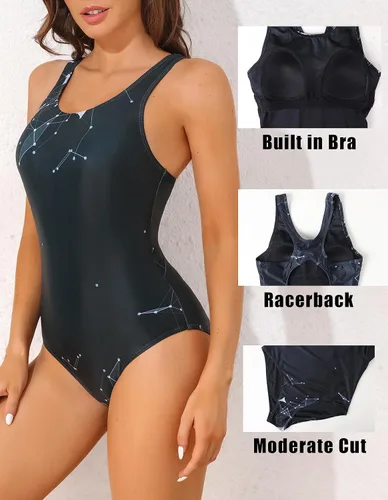 Vista 3 de beautyin Trajes de baño deportivos de una pieza para mujer, con control de abdomen, adelgazantes, trajes de baño deportivos