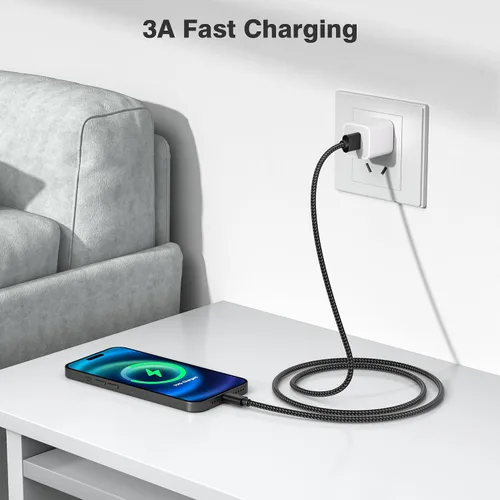 Vista 5 de Cable de carga USB tipo C, paquete de 3, (1.5/3.3/6.6 pies), de nailon, para Samsung Galaxy Fold Note 9, 8, S10, S9, S8, S10E, 10, 10E, Plus, S20
