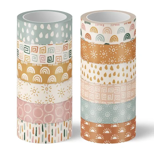 Vista 8 de AnyDesign 12 rollos de cintas Washi Groovy Boho Washi con diseño de cara de sonrisa de arcoíris, cinta adhesiva decorativa colorida para álbumes