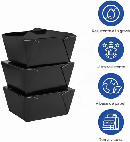 Vista 3 de Karat Paper to Go Boxes [30 oz - 450 ct] Resistente a fugas, microondas, resistentes a la grasa y apilables, color negro