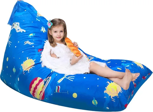 Vista 8 de Jorbest Puf de almacenamiento de animales de peluche para niños y adultos, puf de animales de peluche, asiento de lona de alta calidad, solo funda