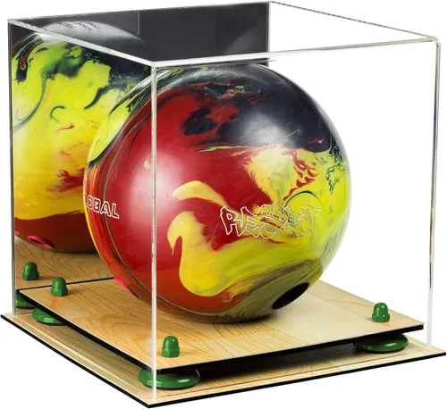 Vista 72 de Better Display Cases Acrylic Bowling Ball Display Case with Mirror Case, Yellow Risers and Clear Base (B33/A028)