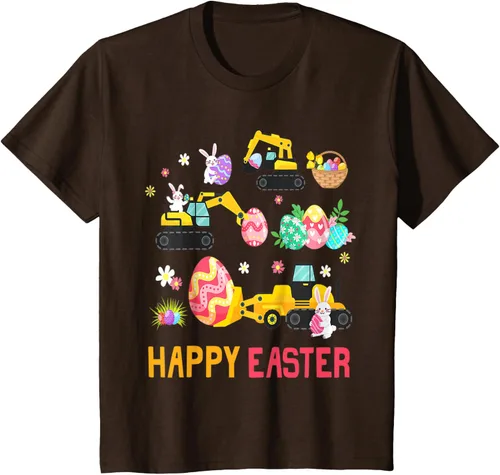 Vista 9 de Kids Happy Easter Construction Crane Truck Boys Toddler T-Shirt Negro