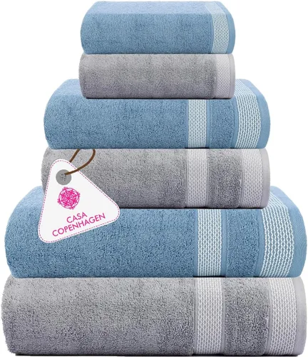 Vista 19 de CASA COPENHAGEN Bella - Juego de toallas de 6 piezas, color gris a rayas, 21.16 oz/m², 2 toallas de baño, 2 toallas de mano y 2 toallas pequeñas