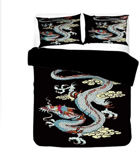 Vista 4 de Juego de ropa de cama 3D con estampado de dragón chino, tamaño Queen, ropa de cama con funda de almohada, textiles para el hogar, tamaño individual