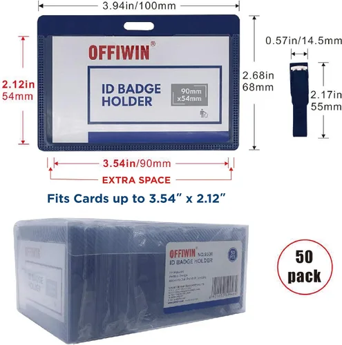Vista 2 de Portatarjetas de identificación, portatarjetas de identificación de plástico PP duradero horizontal azul con clip, protector de tarjeta con 1