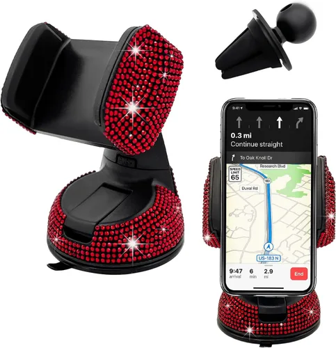 Vista 9 de Bling Soporte de Teléfono para Coche, Soporte de Teléfono Ajustable en 360 Grados de Cristal para Salpicadero y Ventilación de Coche, Soporte