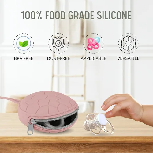 Vista 5 de Paquete de 2 fundas de silicona para chupón, silicona suave para bebés recién nacidos, para niños y niñas, estuche portátil de silicona para chupete