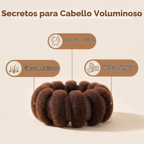 Vista 5 de Rosquilla de pelo mágica para formar rodetes, 3 piezas (1 grande y 2 pequeñas), con clip, Marrón
