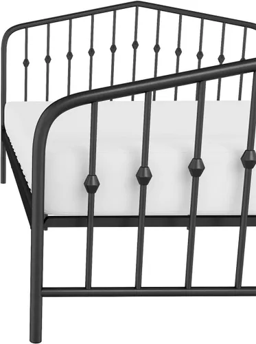 Vista 20 de Novogratz Bushwick - Marco de cama Queen de metal con cabecera ligeramente triangular, husillos insertados, base ajustable para almacenamiento,