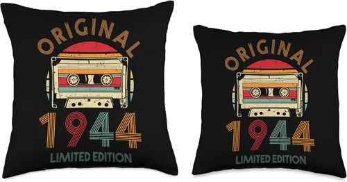 Vista 3 de Retro Limited Edition 1944 Cassette Tape 80th Birthday Throw Pillow