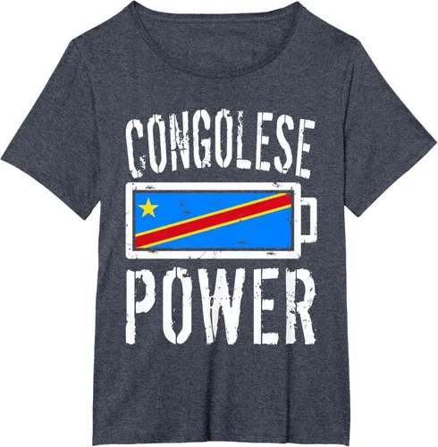 Vista 34 de Camiseta de batería de energía congoleña con bandera de República Democrática del Congo, Negro, S