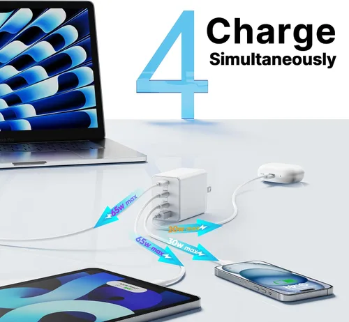 Vista 5 de USB C Charger Block, Foldable GaN5 Super Fast Charger USB C Adaptador para iPhone 17/16 Pro Max Cargador de carga rápida Blanco