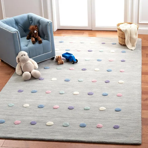 Vista 9 de SAFAVIEH Colección Kids - Alfombra decorativa de 3 x 5 pies, color gris, hecha a mano, de lana de lunares, ideal para zonas de alto tráfico