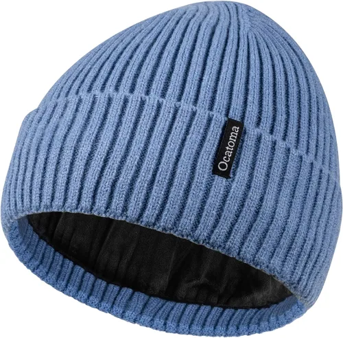Vista 30 de Ocatoma Gorro para hombre y mujer, cálido gorro de invierno tejido con puños, suave y cálido, gorro de esquí unisex Camello gris