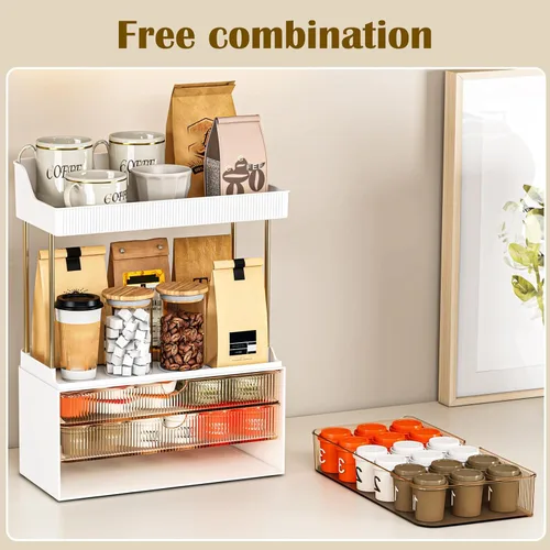 Vista 2 de caktraie Organizadores y Almacenamiento de Baño - Organizador de Maquillaje de 3 Cajones y 2 Niveles, Cajón de Almacenamiento de Cosméticos