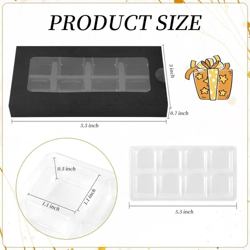 Vista 3 de 50 cajas de regalo para cera derretida, molde de plástico con caja, cajas de cera para derretir cera transparente, moldes de cera derretida